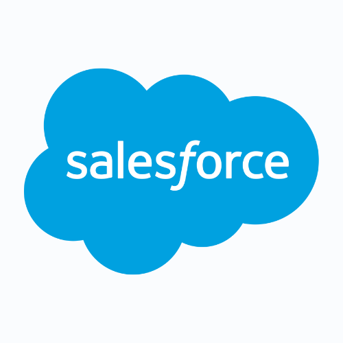 Blue cloud-shaped logo with white lowercase “salesforce” text centered inside, representing Salesforce CRM, cloud computing, and enterprise software branding.