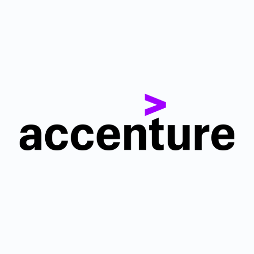 Black lowercase “accenture” wordmark with a purple greater-than symbol above the letter “t,” representing Accenture global consulting, technology, and professional services brand identity.