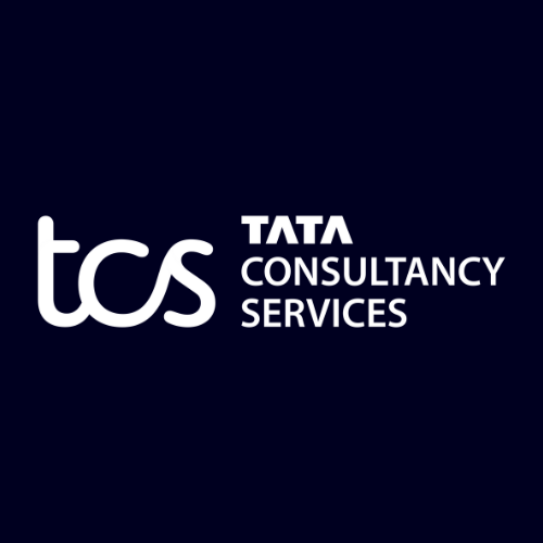 White “tcs” lettering alongside “TATA CONSULTANCY SERVICES” text on dark blue background, representing Tata Consultancy Services global IT services, consulting, and business solutions brand identity.